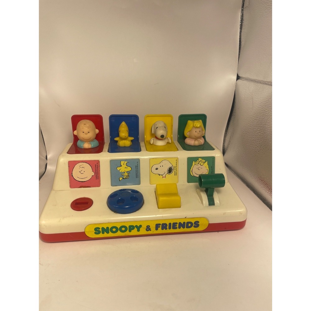 Vintage Pop-up Snoopy & Friends Shapes Push Buttons Woodstock Charlie Brown Toy